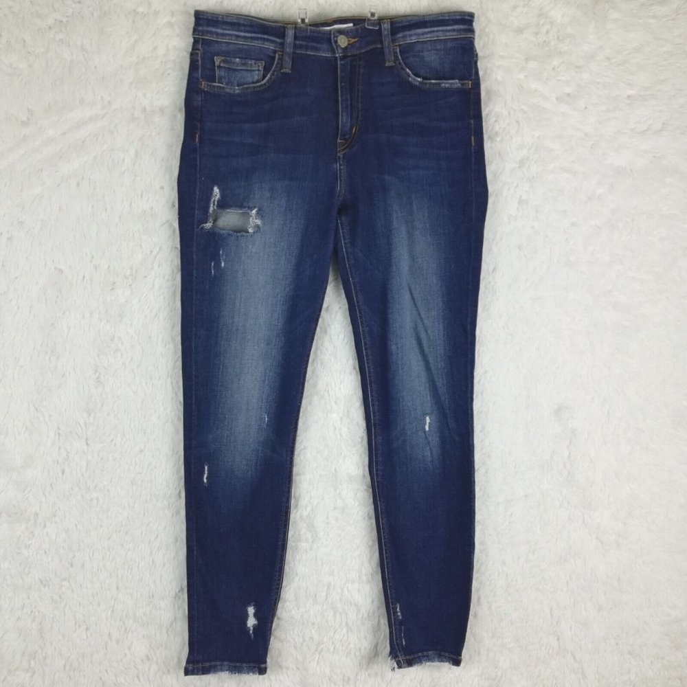 Flying Monkey Womens Jeans Skinny Ankle Blue Denim Ripped Dark Wash Mid Rise 29